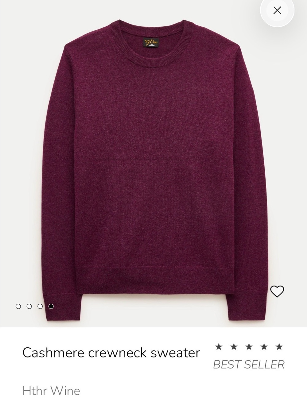 J. Crew Heather Wine Cashmere Crewneck Sweater